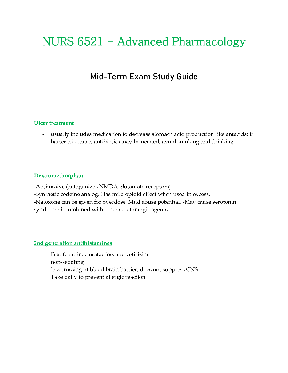 Preview of NURS6521 / NURS 6521 Midterm Exam Study Guide (Latest): Advanced Pharmacology - Walden Uni